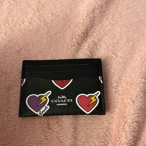 Coach Black Card Holder with Colorful Heart Accents